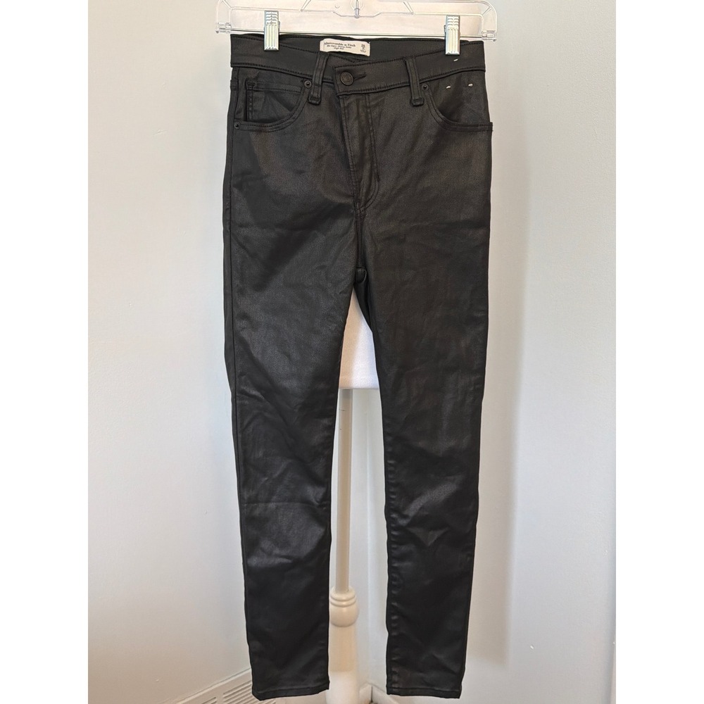 Abercrombie & Fitch Super Skinny Ankle High Rise Coated Black Jeans 26 2S